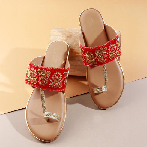 Women's Embroidered Ethnic Flat Toe-Ring Sandal