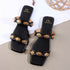 Flat Slide Sandals with Gold Medallion Embellishments