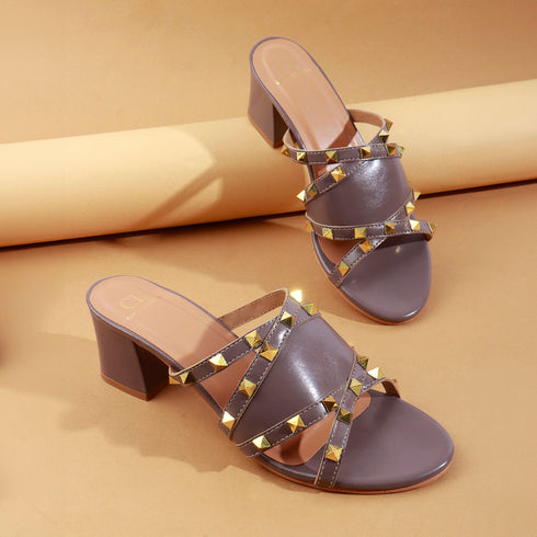 Women's Studded Crossover Block Heel Mule Sandals