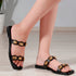 Flat Slide Sandals with Gold Medallion Embellishments