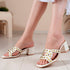 Women's Chic Black Studded Block Heel Sandals with Square Toe