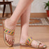 Women's Metallic Gold Flat Toe-Ring Sandal with Multicolored Woven Strap