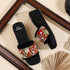 Women's Embroidered Beaded Wedge Sandal With Floral Motif