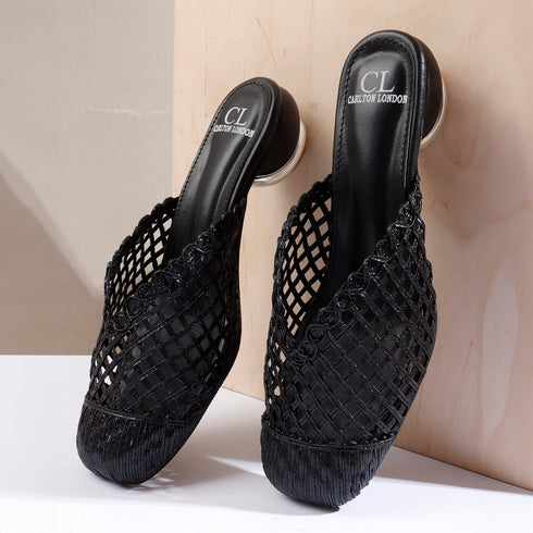 Women's Elegant Metallic Woven Mule Intricate Closed-Toe Low Heel