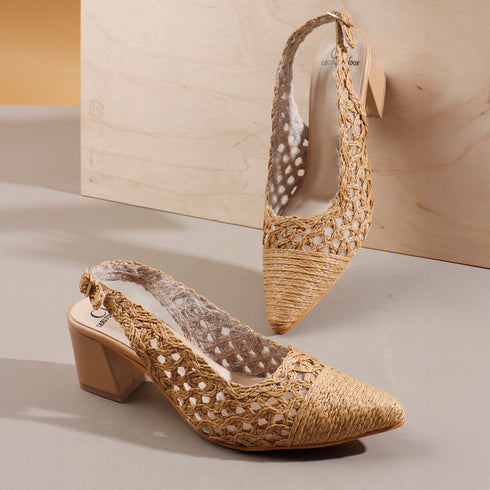 Women's Woven Textured Slingback Pump Chunky Block Heel