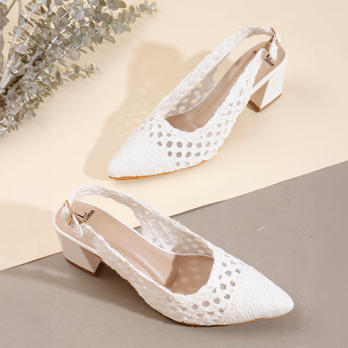 Women's Woven Textured Slingback Pump Chunky Block Heel
