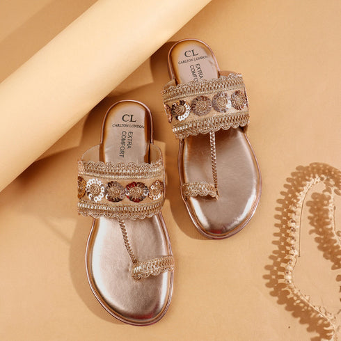 Women's Embroidered Ethnic Toe-Ring Flat Sandals