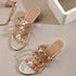 Metallic Gold Studded Triple-Strap Block Heel Sandals