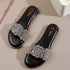 Flat Glamour Women's Sandal with Rhinestone Floral Embellishment