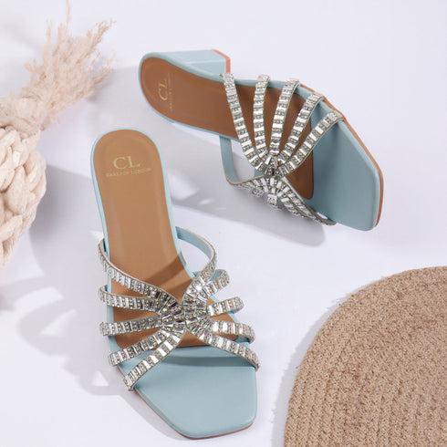 Women's Stylish Multi-Strap Rhinestone Block Heel Sandals