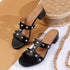 Women's Low Block Heel Sandals with Silver Stud Accents