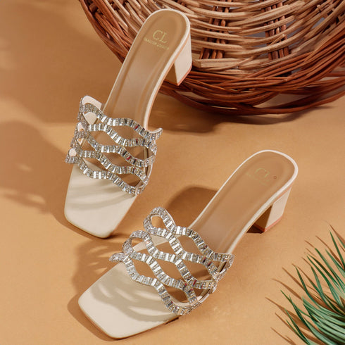 Women's Rhinestone Embellished Block Heel Sandals