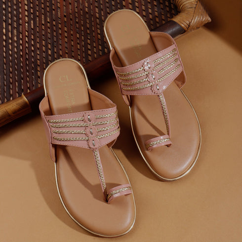 Women's Flat Dual-Strap Woven Metallic Knot Sandals