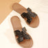 Women's Flat H-Strap Slide Sandals with Gold Metallic Speckle