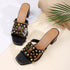 Women's Chic Black Studded Block Heel Sandals with Square Toe