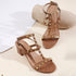 Metallic Gold Studded Block Heel Sandal with Ankle Strap