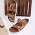 Women's Textured Tan Platform Buckle Slide Sandals