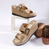 Women's Metallic Gold Wedge Mule Sandals with Buckle Detail