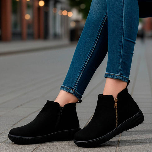 Women's Comfort Zipper Ankle Bootie Casual Everyday Low-Cut Boot