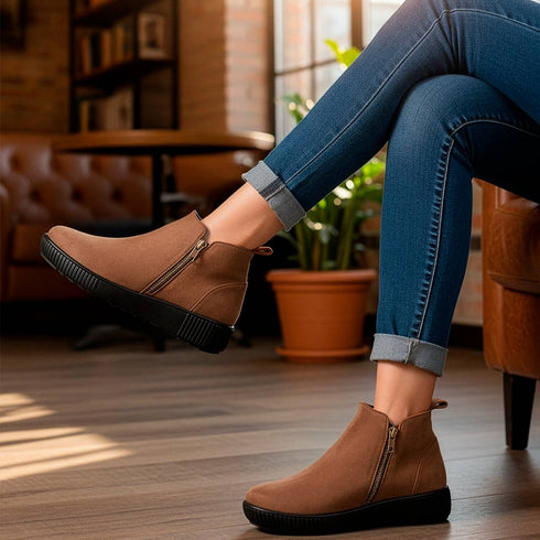 Women's Comfort Zipper Ankle Bootie Casual Everyday Low-Cut Boot
