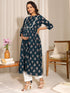 Teal Cotton Floral Fit & Flare Maternity Kurta