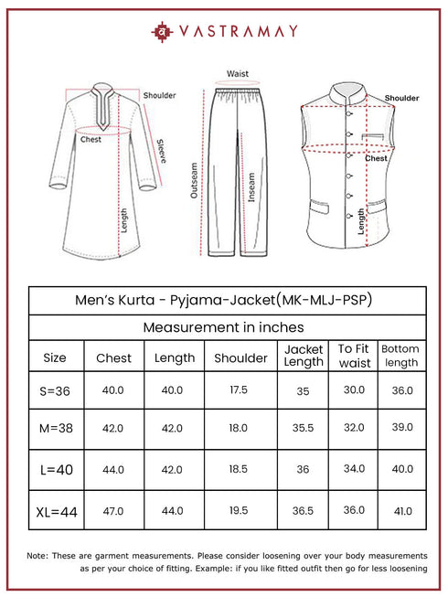 Men's Red Silk Blend Jacket Kurta And Pyjama Set
