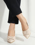 Cream Block Pumps Heels Sandals for Women
