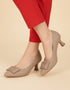 Taupe Block Pumps Heels for Women