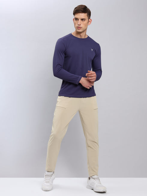 Men Solid Slim Fit Crew Neck T-shirt with TECHNO COOL+