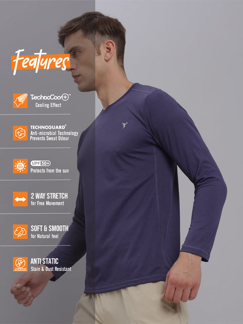 Men Solid Slim Fit Crew Neck T-shirt with TECHNO COOL+