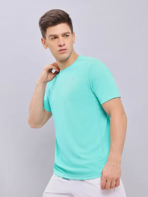 Men Solid Slim Fit Crew Neck T-shirt with TECHNO COOL+