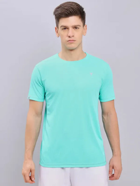 Men Solid Slim Fit Crew Neck T-shirt with TECHNO COOL+