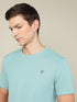 Men Solid Slim Fit Crew Neck T-shirt with TECHNO COOL+