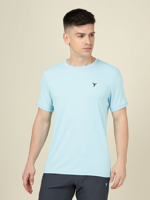 Men Solid Slim Fit Crew Neck T-shirt with TECHNO COOL+