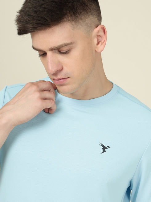 Men Solid Slim Fit Crew Neck T-shirt with TECHNO COOL+