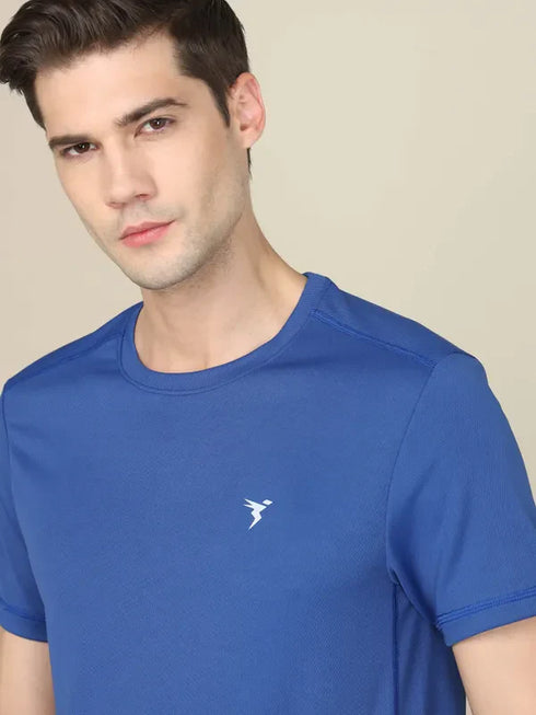 Men Solid Slim Fit Crew Neck T-shirt with TECHNO COOL+