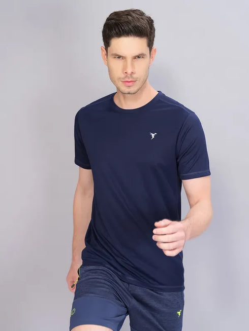 Men Solid Slim Fit Crew Neck T-shirt with TECHNO COOL+