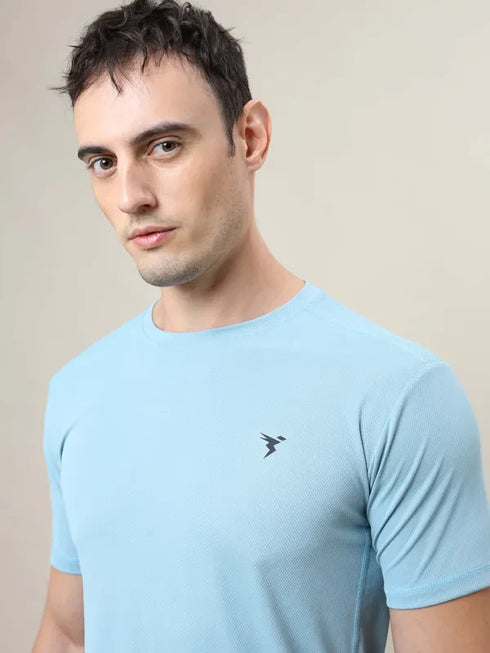 Men Solid Slim Fit Crew Neck T-shirt with TECHNO COOL+
