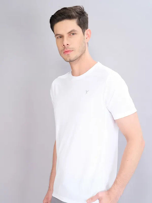 Men Solid Slim Fit Crew Neck T-shirt with TECHNO COOL+