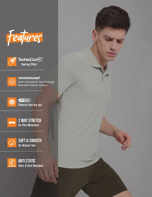 Men Solid Slim Fit Polo T-shirt with MATPIQ