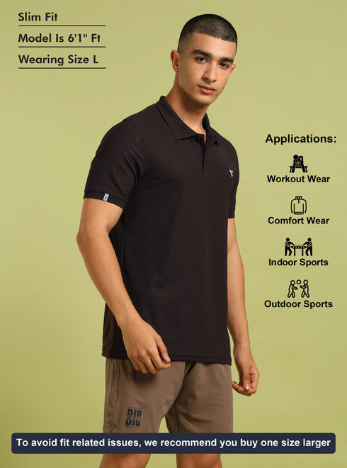 Men Solid Slim Fit Polo T-shirt with MATPIQ
