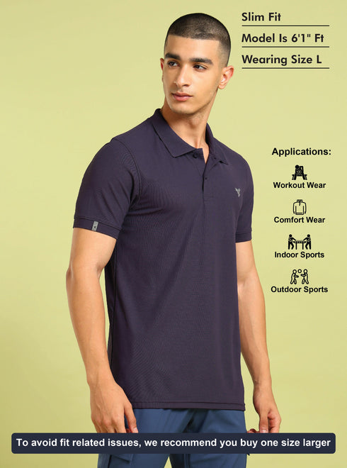 Men Solid Slim Fit Polo T-shirt with MATPIQ