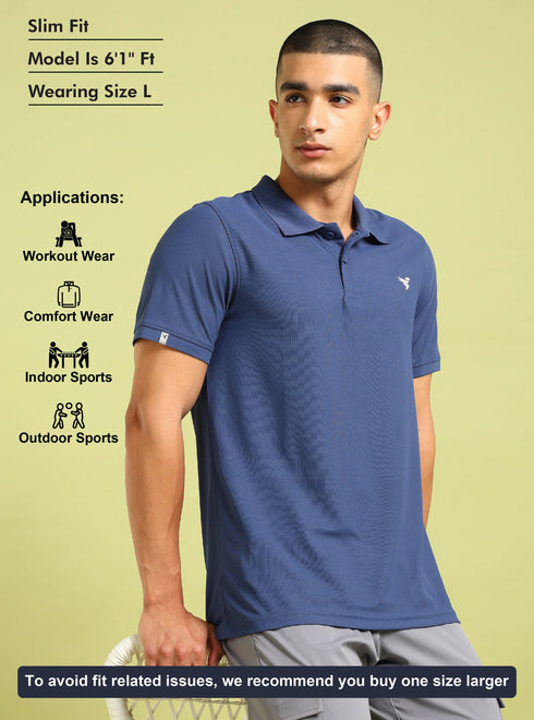 Men Solid Slim Fit Polo T-shirt with MATPIQ