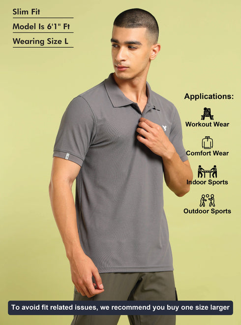 Men Solid Slim Fit Polo T-shirt with MATPIQ