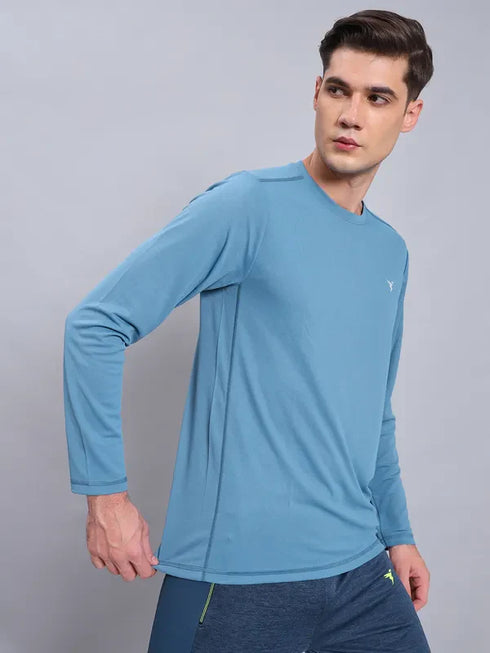 Men Solid Slim Fit Crew Neck T-shirt with TECHNO COOL+