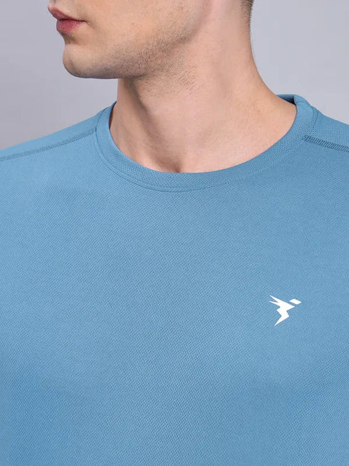 Men Solid Slim Fit Crew Neck T-shirt with TECHNO COOL+