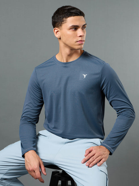 Men Solid Slim Fit Crew Neck T-shirt with TECHNO COOL+