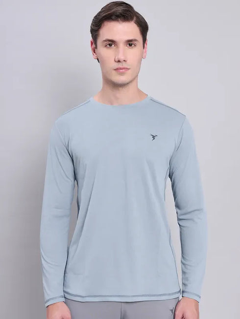Men Solid Slim Fit Crew Neck T-shirt with TECHNO COOL+