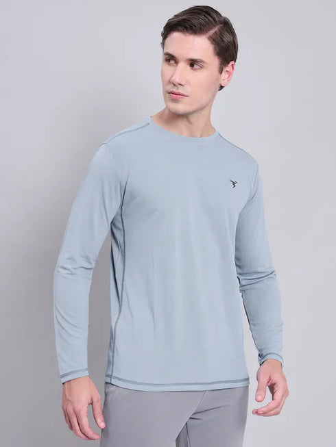Men Solid Slim Fit Crew Neck T-shirt with TECHNO COOL+