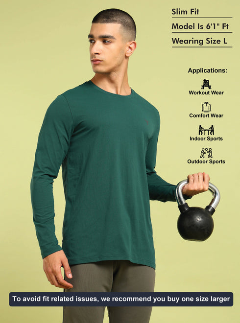 Men Solid Slim Fit Round Neck Sports T-shirt with COTFLEX